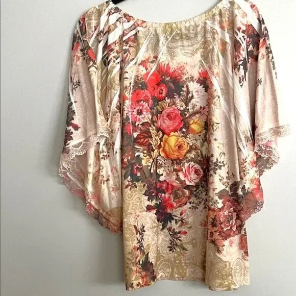 Dress Barn  Floral  Bat Wing Sleeve Scoop Neck Top Shirt. - Size XL - Picture 5 of 7